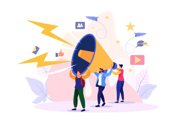 vector illustration, flat style, business promotion, advertising, call through the horn, online alerting - 營銷 幅插畫檔、美工圖案、卡通及圖標(biāo)
